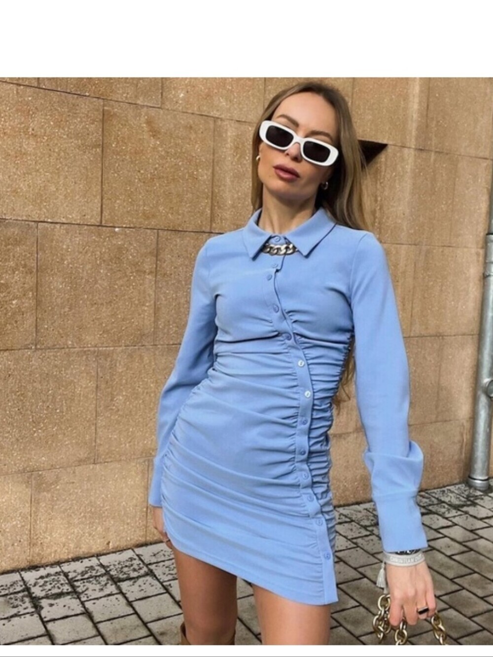 Zara sky blue draped shirt dress